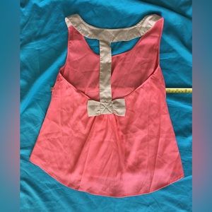 Under skies coral/tan satin sheer tback blouse